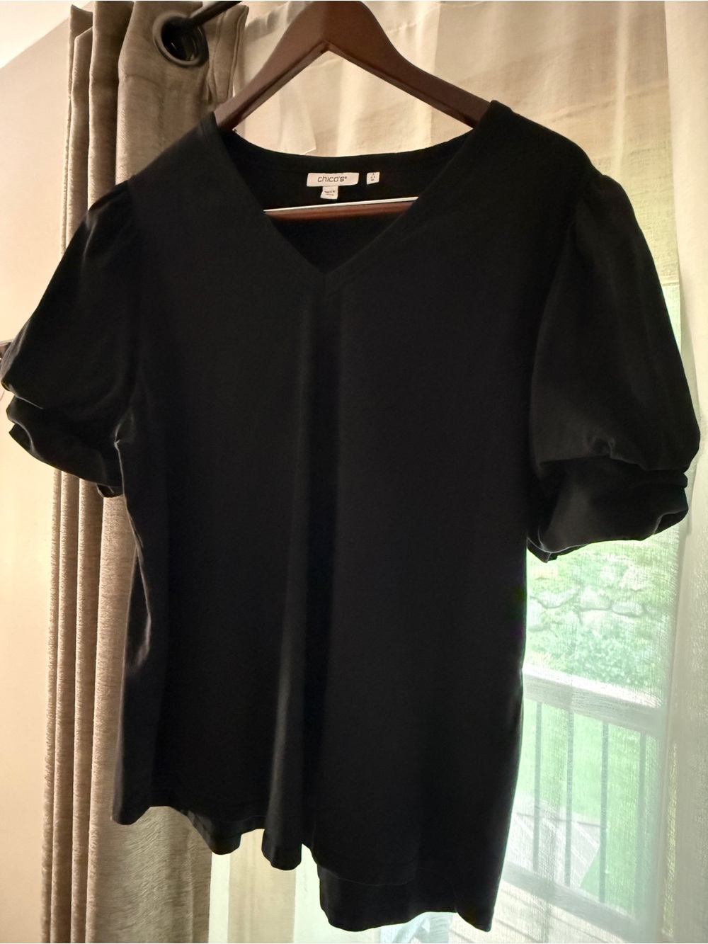 Chico's Black Short-Sleeve Puff Blouse